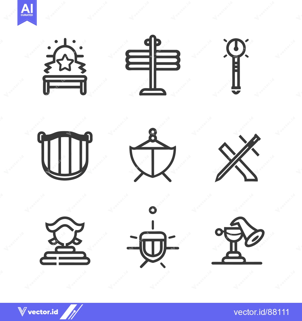 Premium Vector of Nine Line Drawings of Medieval Weapons and Armor