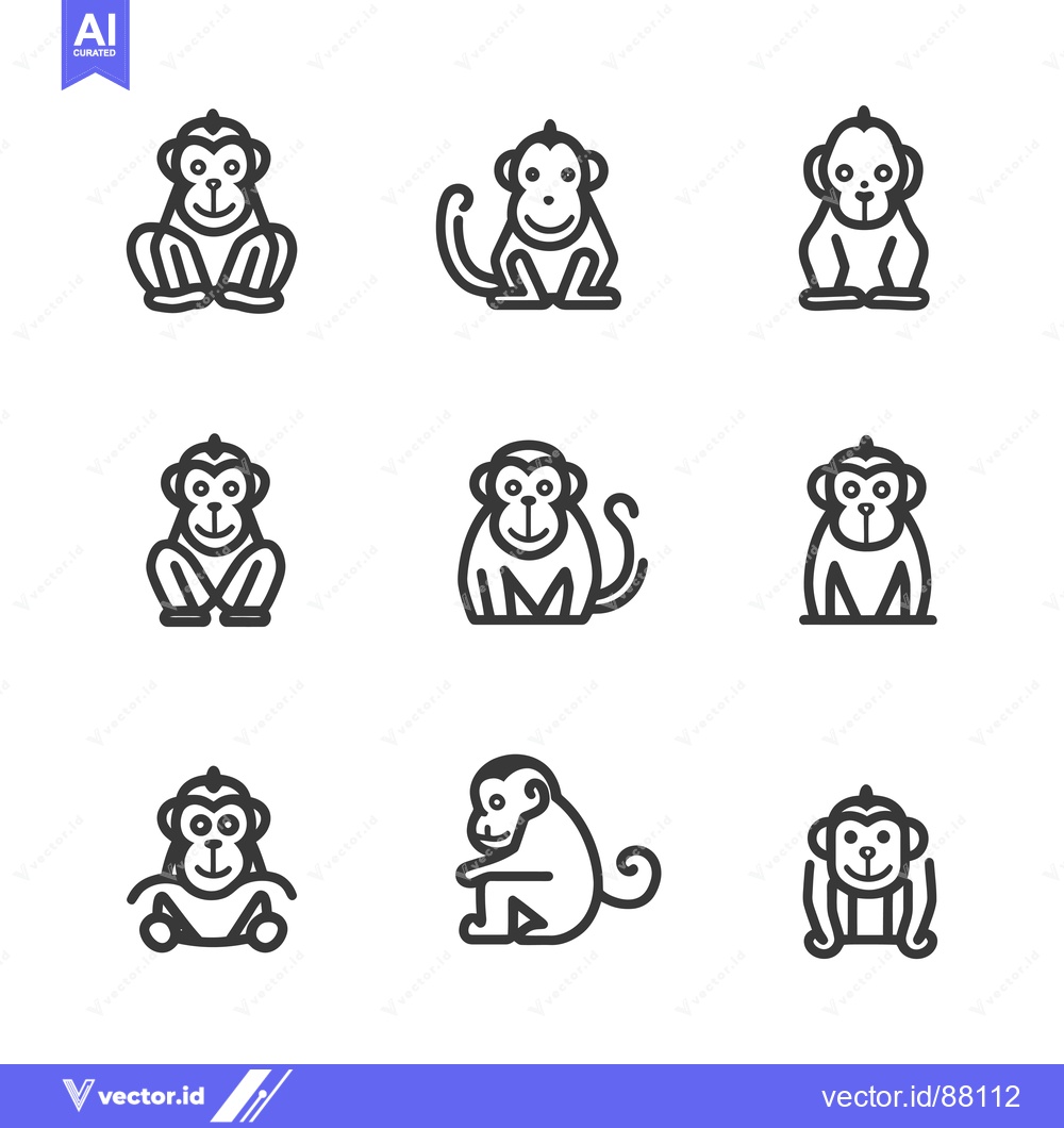 Premium Vector dari Nine Line Drawings of Monkeys in Different Poses