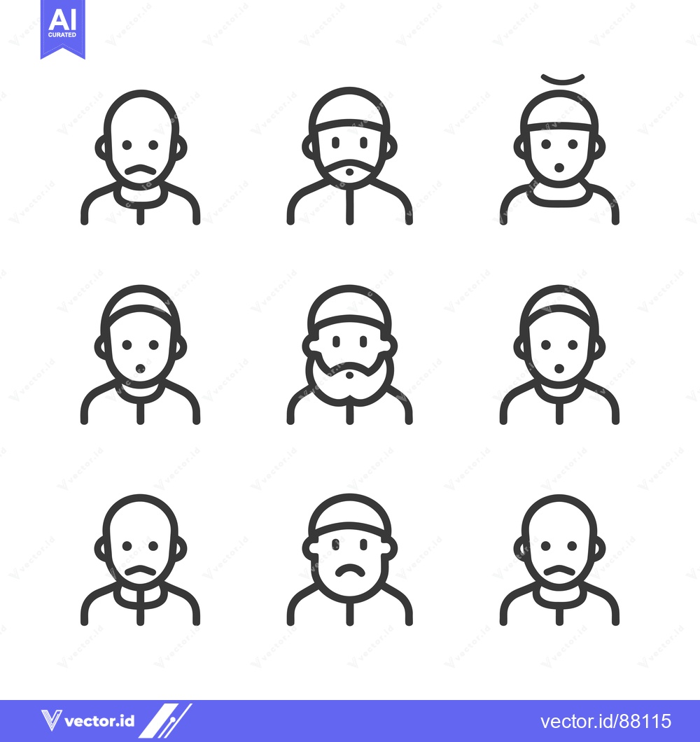 Premium Vector of Nine Line Drawings of Muslim Men with Different Expressions