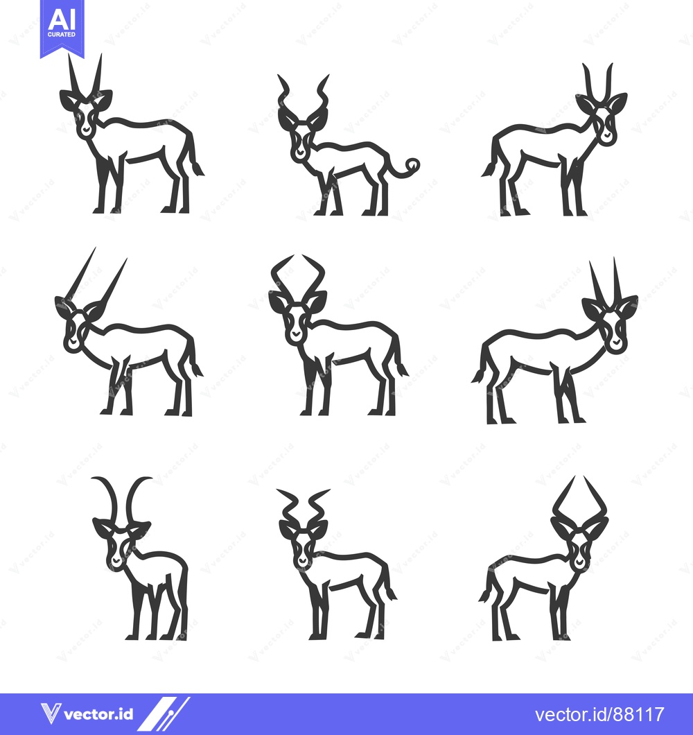Premium Vector dari Nine Line Drawings of Oryx Antelopes