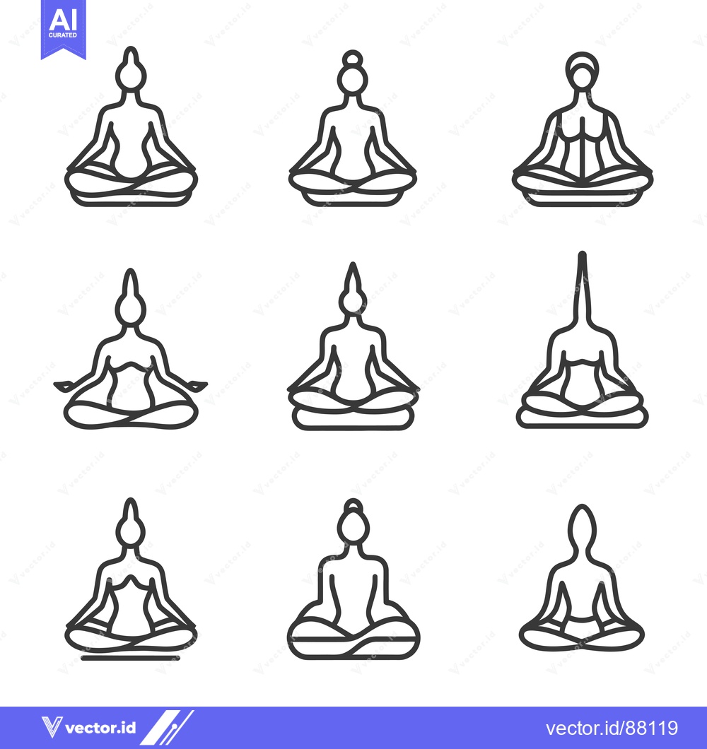 Premium Vector dari Nine Line Drawings of People in Meditation Poses