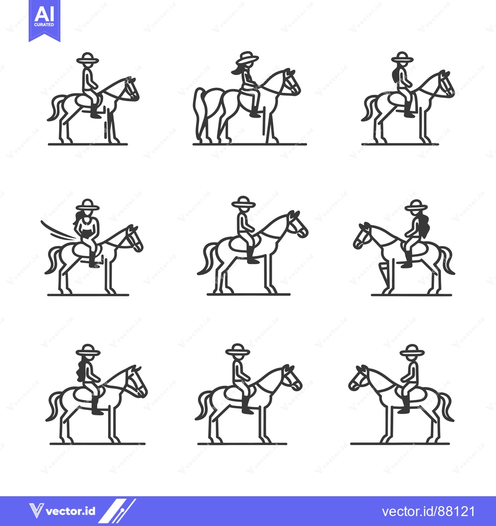 Premium Vector dari Nine Line Drawings of People Riding Horses