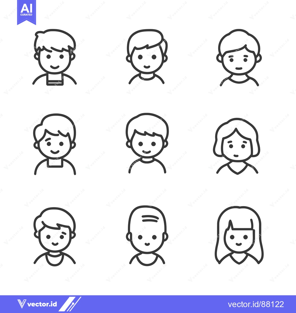 Premium Vector of Nine Line Drawings of People's Heads and Shoulders