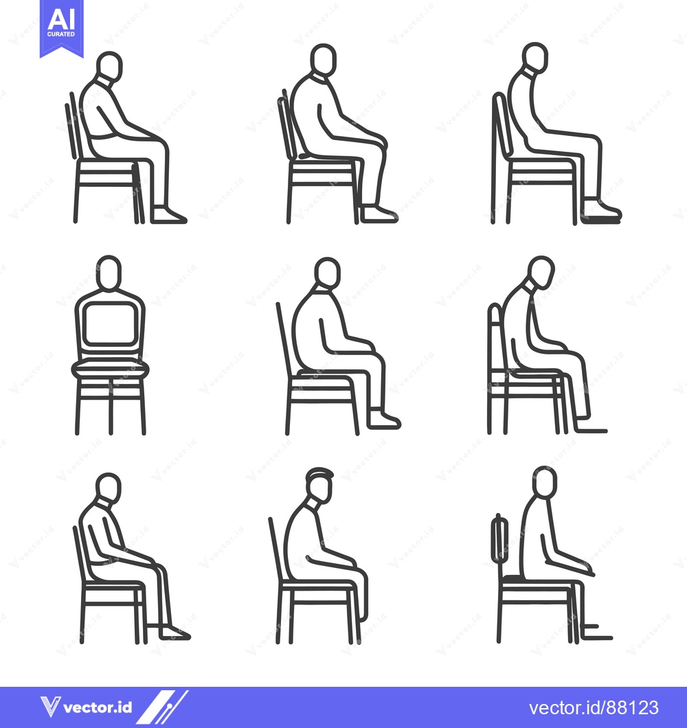 Premium Vector dari Nine Line Drawings of People Sitting on Chairs in Different Positions