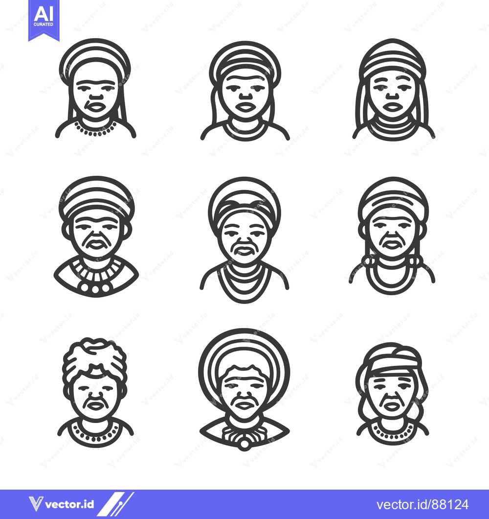 Premium Vector of Nine Line Drawings of People Wearing Headscarves
