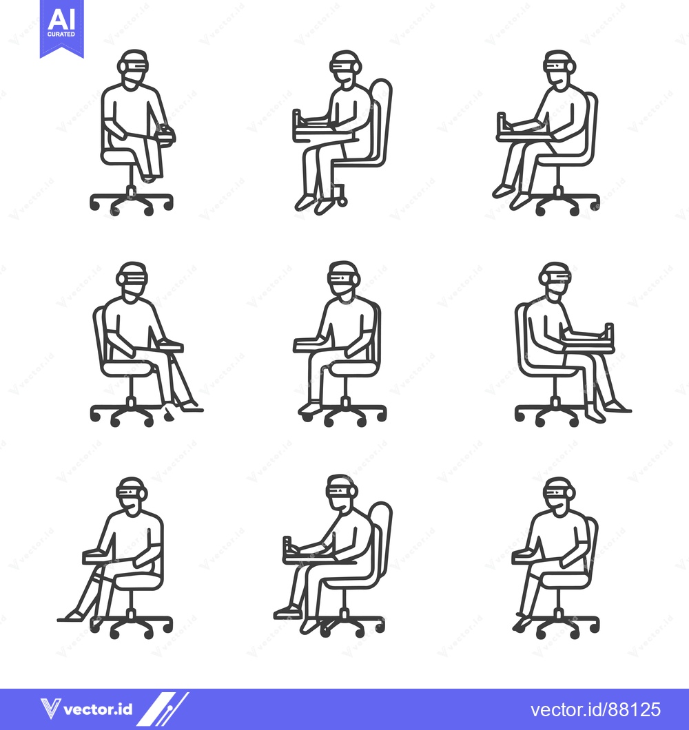 Premium Vector dari Nine Line Drawings of People Wearing VR Headsets While Sitting in Offi