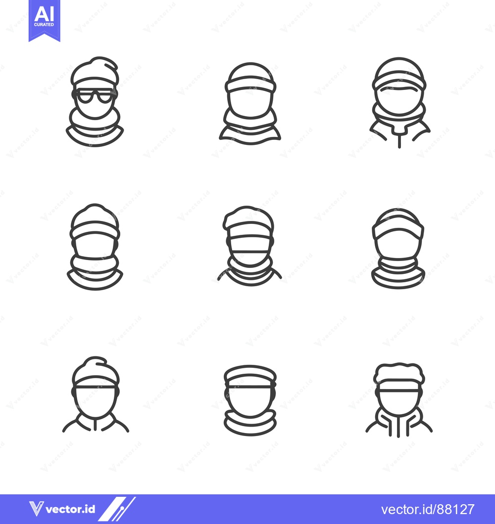 Premium Vector dari Nine Line Drawings of People Wearing Winter Headwear