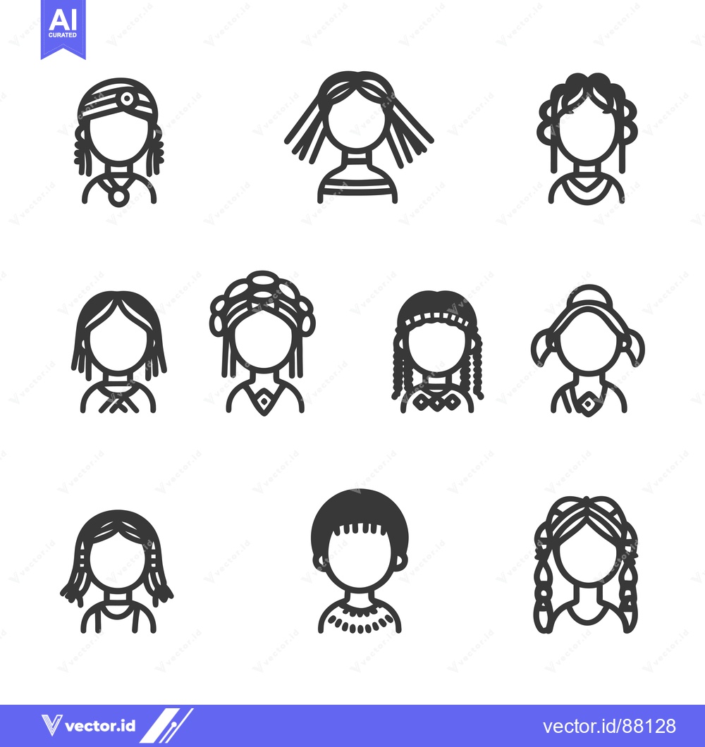 Premium Vector dari Nine Line Drawings of People with Different Hairstyles