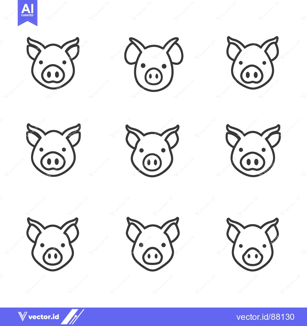 Premium Vector dari Nine Line Drawings of Pig Faces
