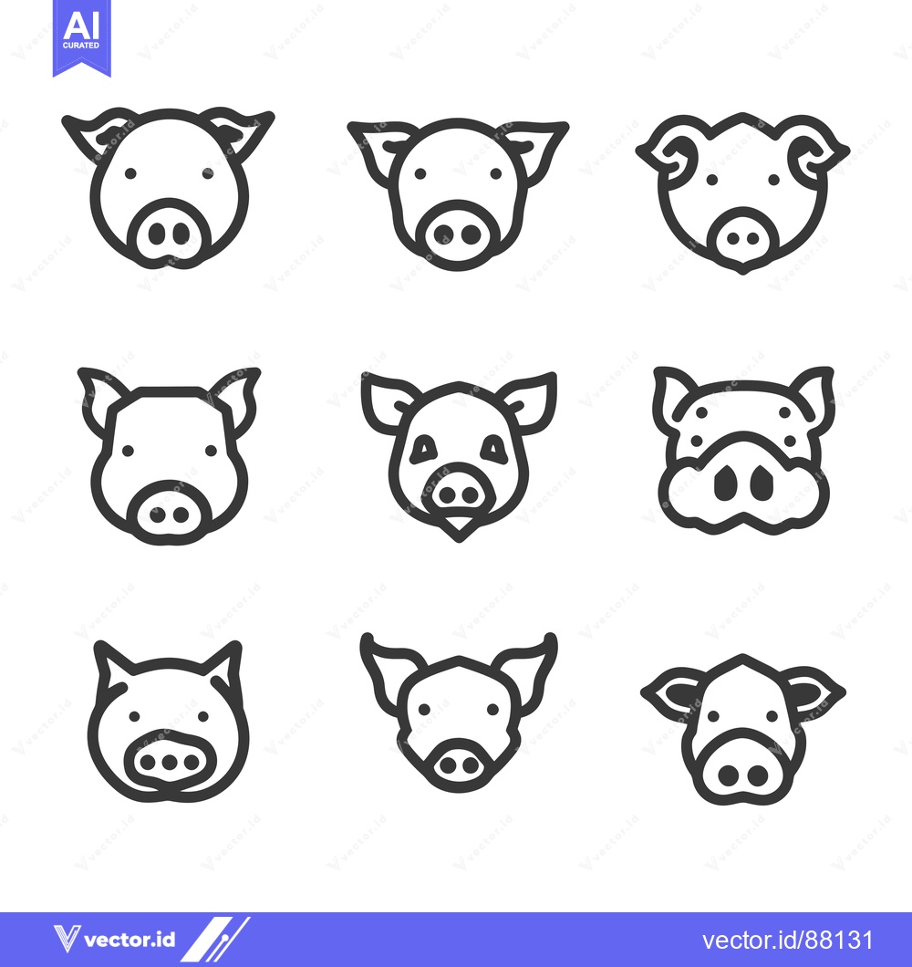 Premium Vector dari Nine Line Drawings of Pig Faces with Different Ear Shapes and Snout De