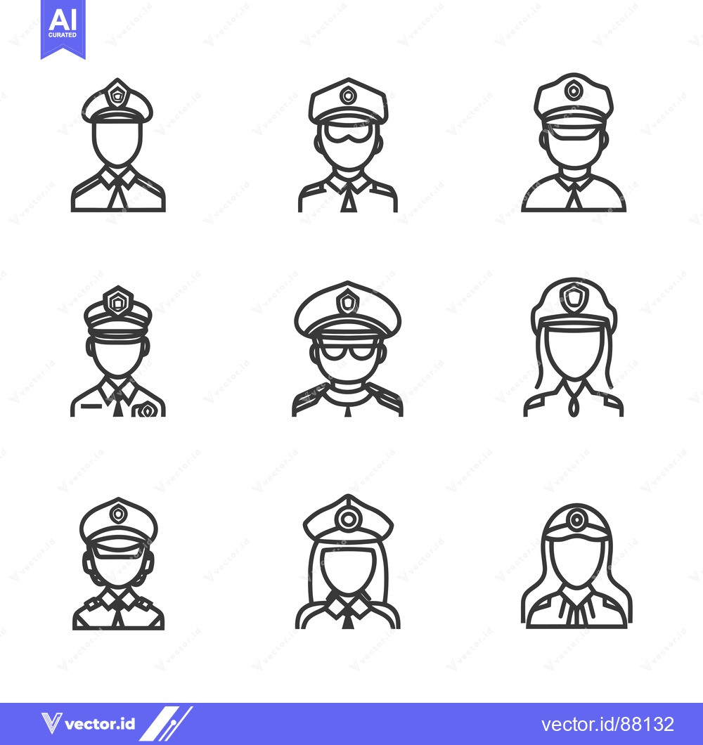 Premium Vector of Nine Line Drawings of Police Officers with Different Features