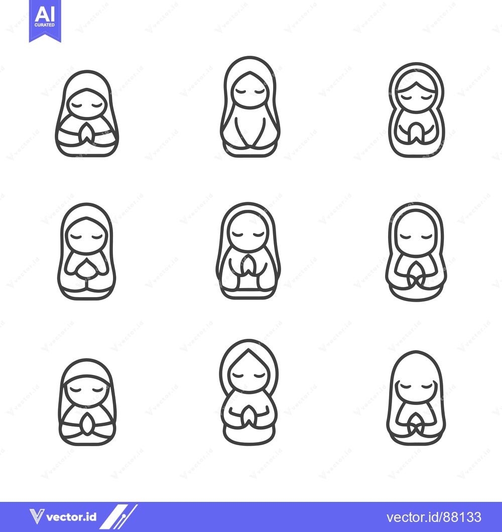 Premium Vector dari Nine Line Drawings of Praying Women in Various Poses
