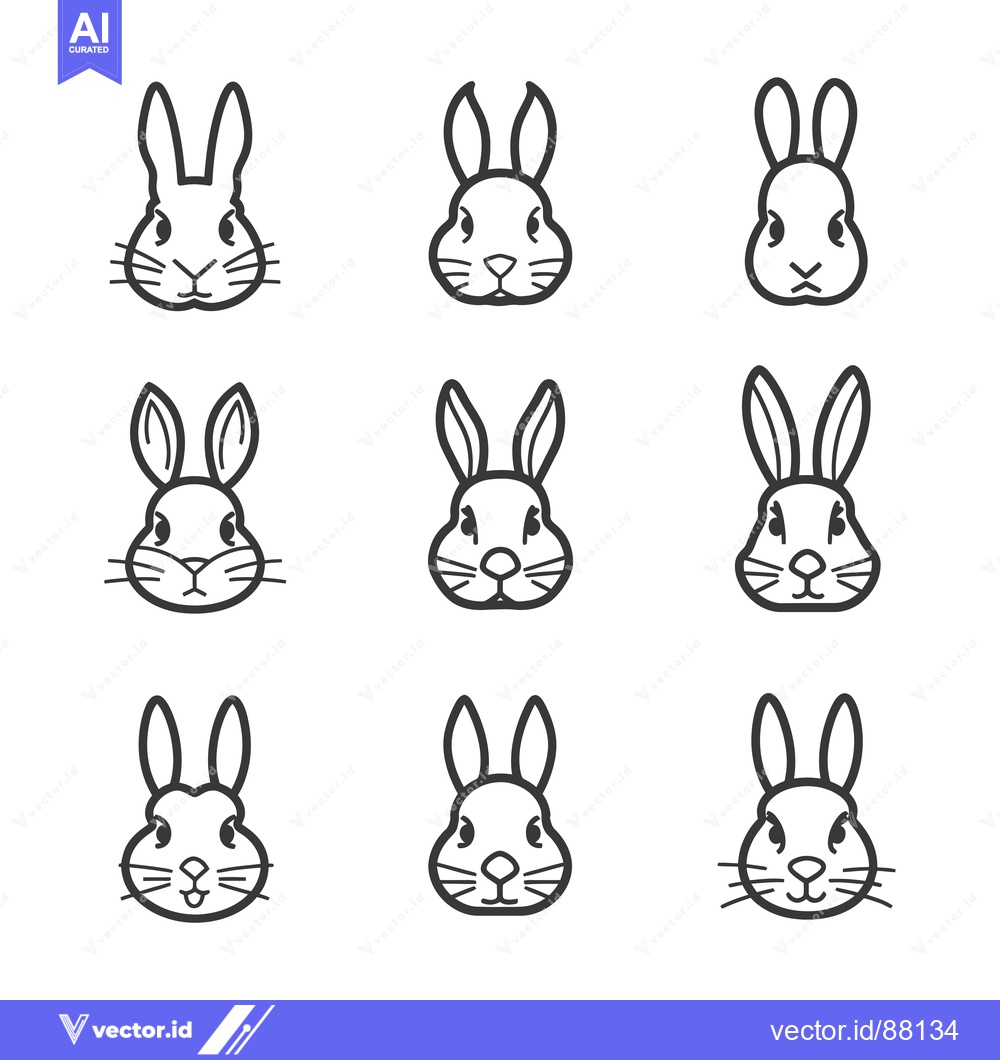 Premium Vector dari Nine Line Drawings of Rabbit Faces with Different Expressions