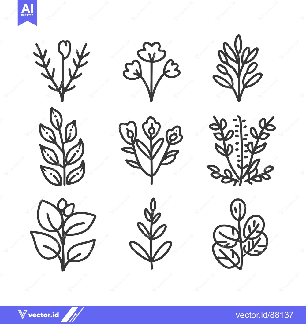 Premium Vector of Nine Line Drawings of Simple Floral Motifs