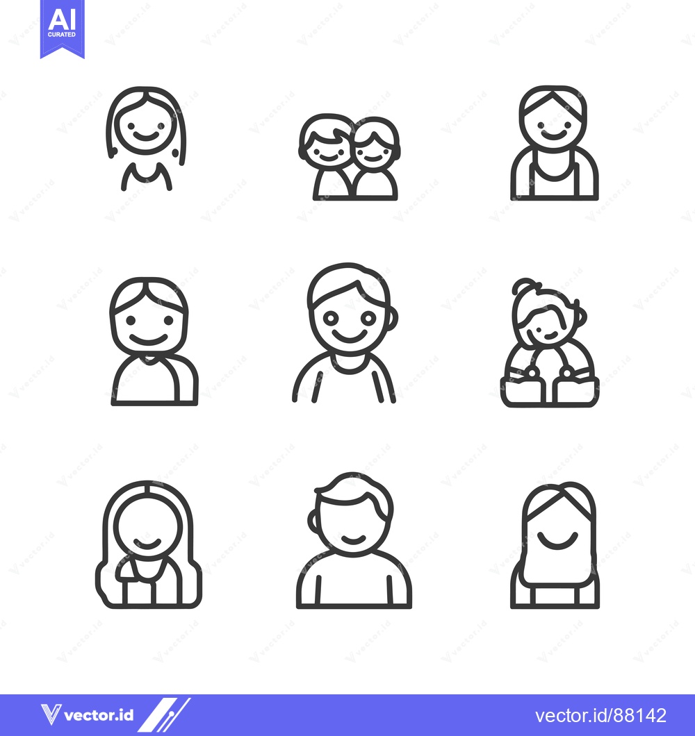 Premium Vector of Nine Line Drawings of Smiling People