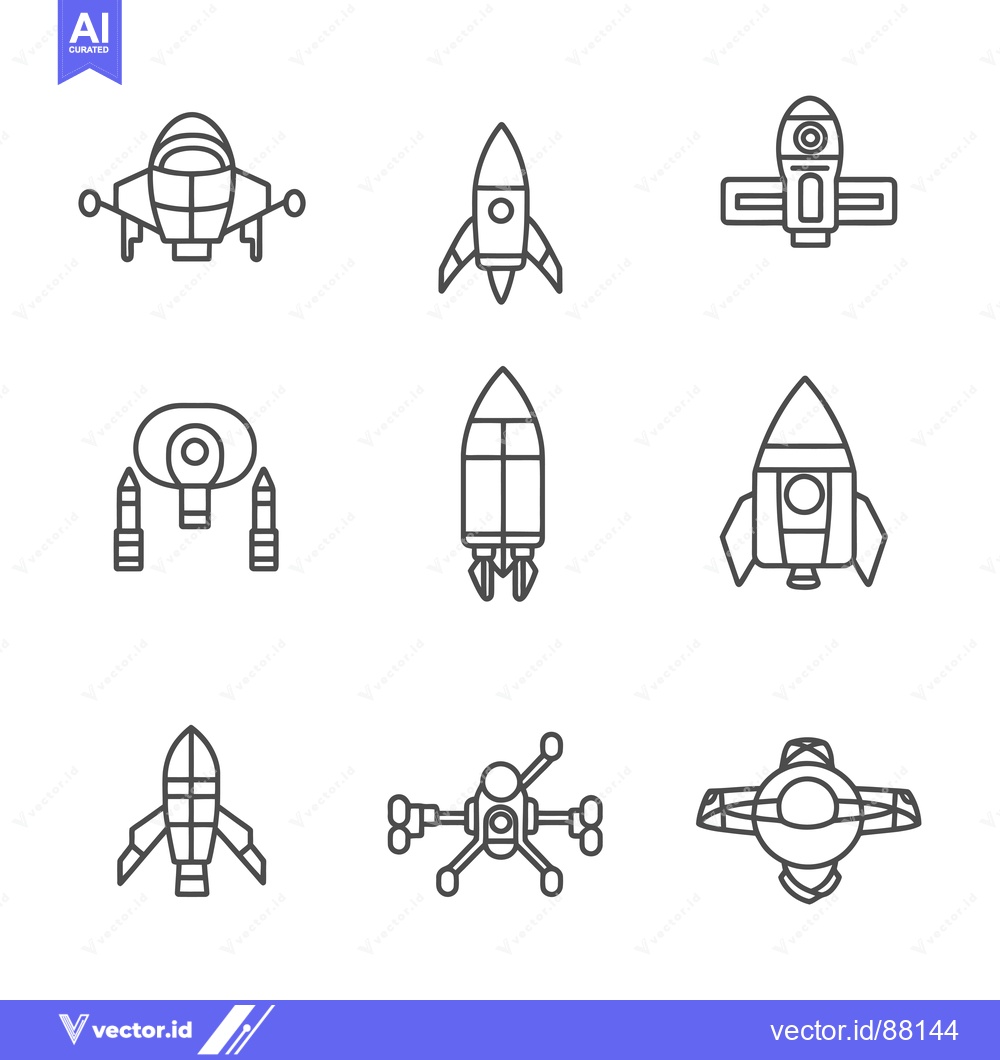 Premium Vector dari Nine Line Drawings of Spacecraft and Rockets