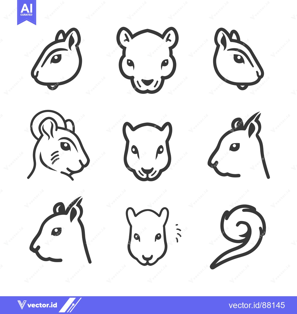 Premium Vector of Nine Line Drawings of Squirrel Heads and a Tail