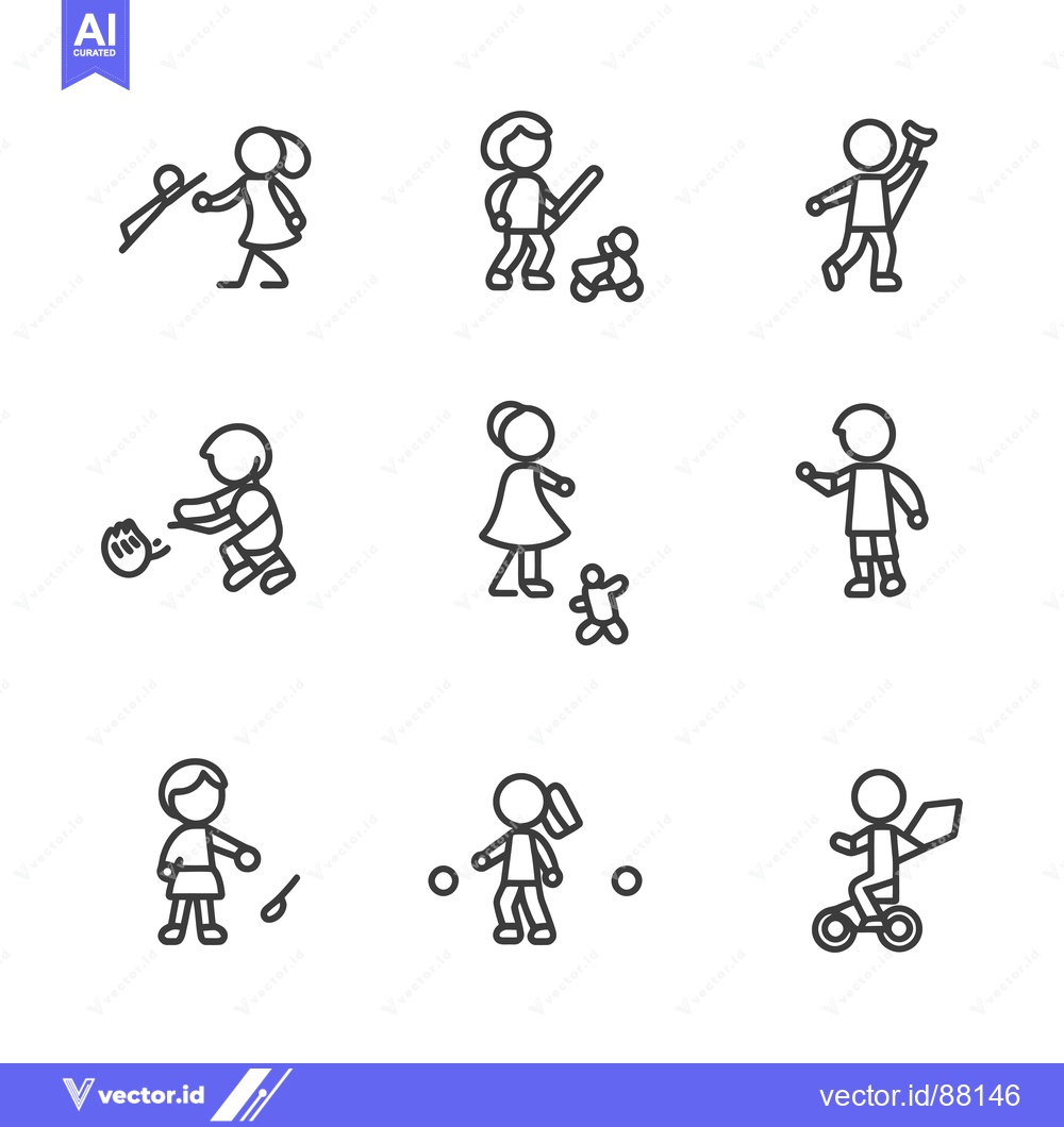 Premium Vector of Nine Line Drawings of Stick Figures Playing Different Games