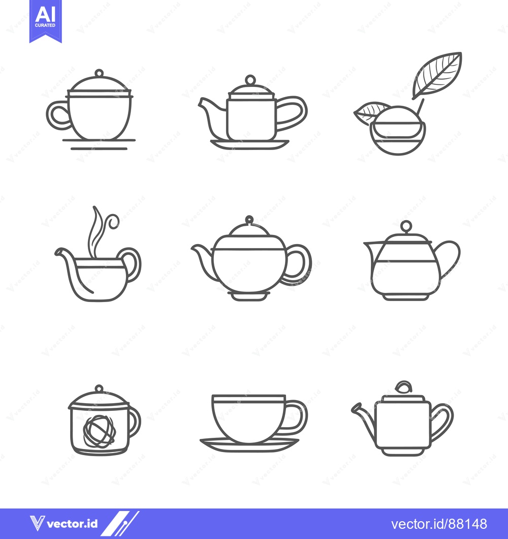 Premium Vector dari Nine Line Drawings of Teapots and Cups