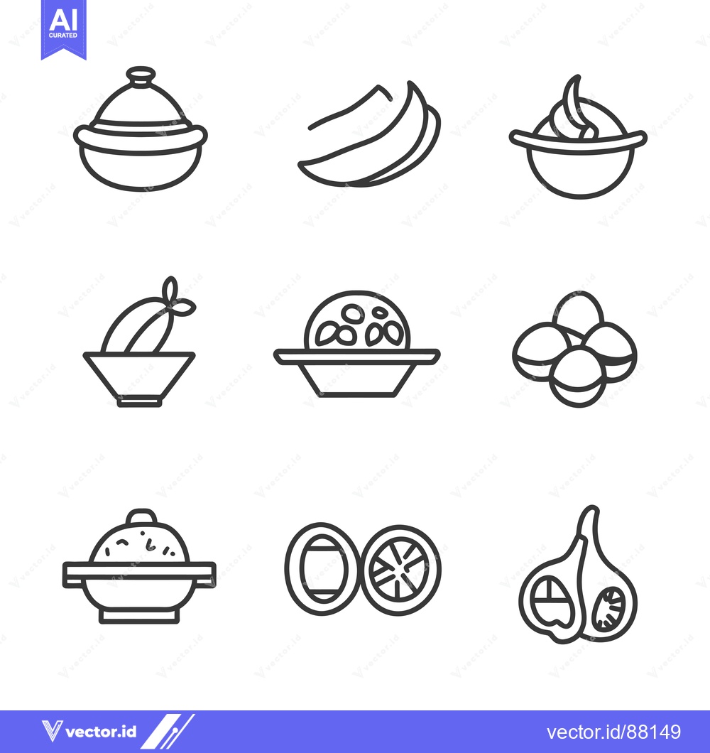 Premium Vector dari Nine Line Drawings of Various Food Items
