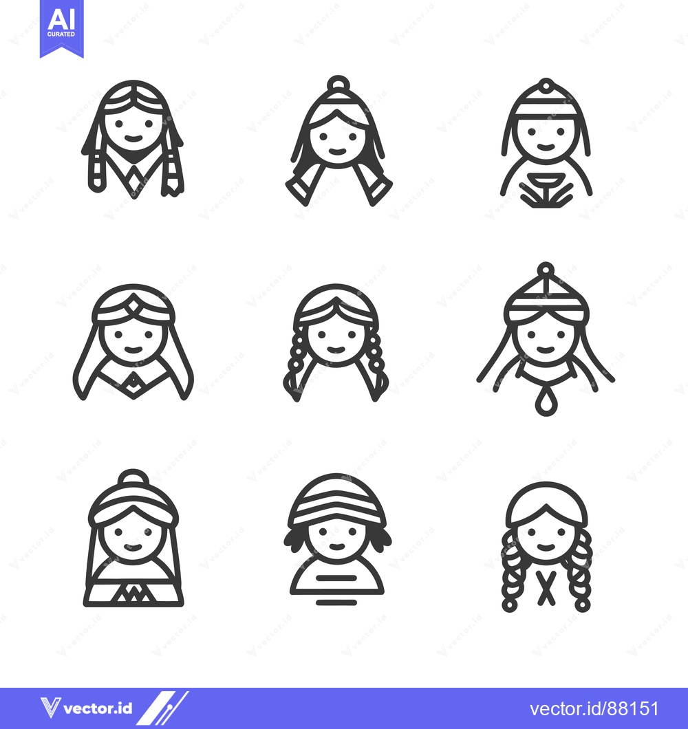 Premium Vector of Nine Line Drawings of Women in Traditional Headwear