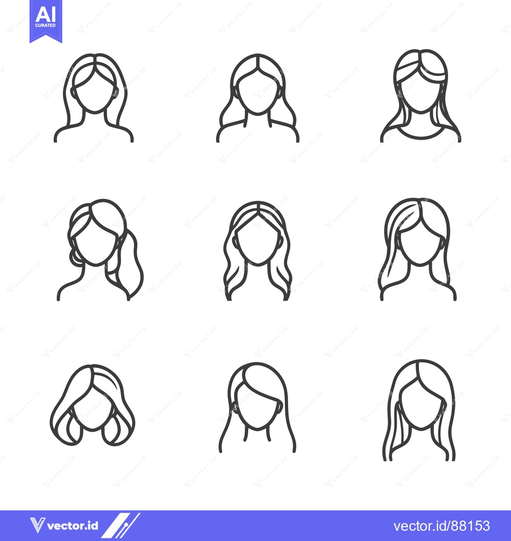 Premium Vector dari Nine Line Drawings of Women's Hairstyles