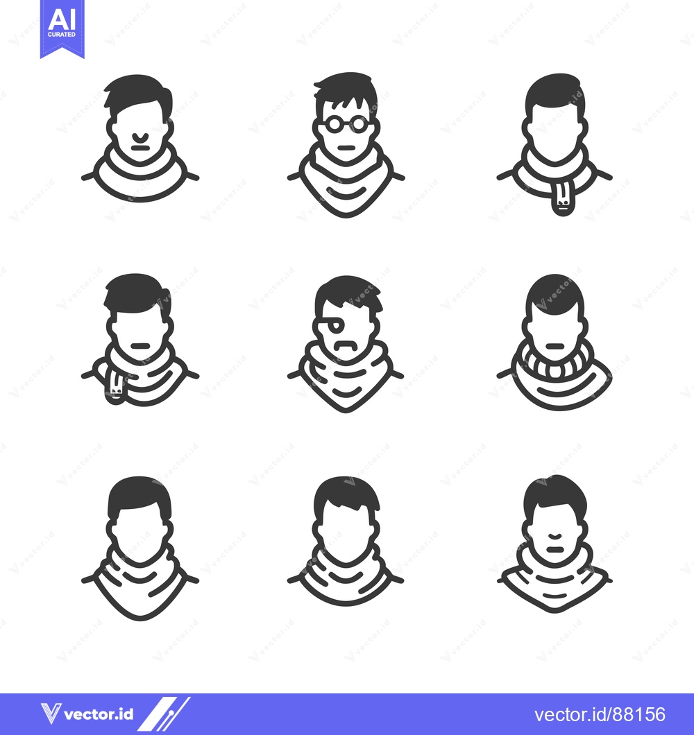 Premium Vector dari Nine Line Icons of Men Wearing Scarves