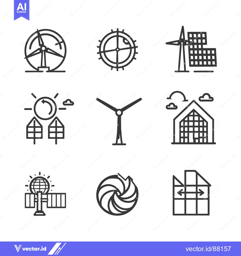 Premium Vector dari Nine Line Icons of Renewable Energy Sources and Technologies