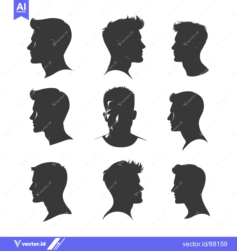 Premium Vector of Nine Male Silhouettes in Profile with Different Hairstyles