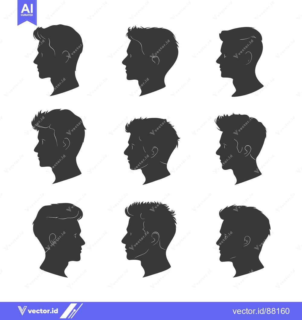 Premium Vector dari Nine Male Silhouettes in Profile with Varying Hairstyles
