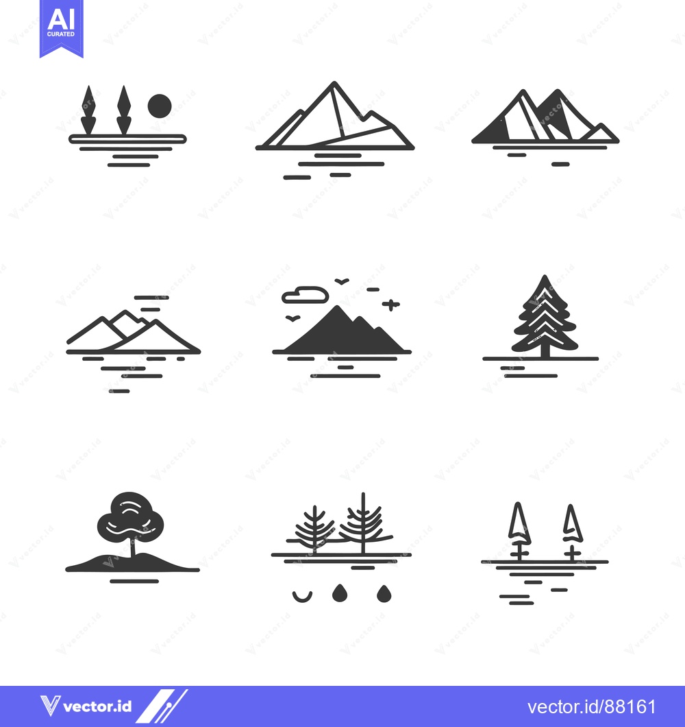 Premium Vector of Nine Minimalist Line Art Illustrations of Nature Scenes