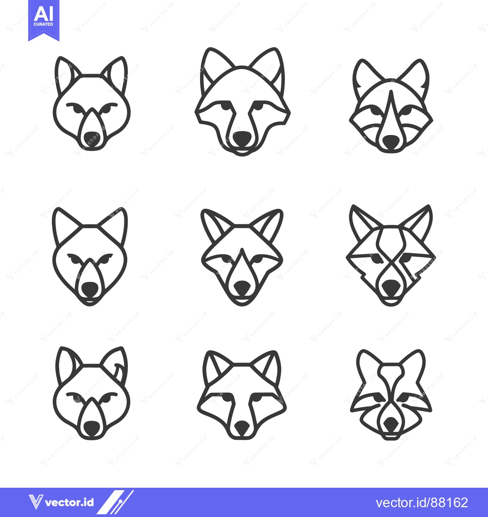 Premium Vector dari Nine Minimalist Line Drawings of Fox Heads