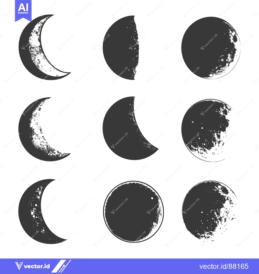 Premium Vector dari Nine Moon Phases in a Grunge Style Illustration