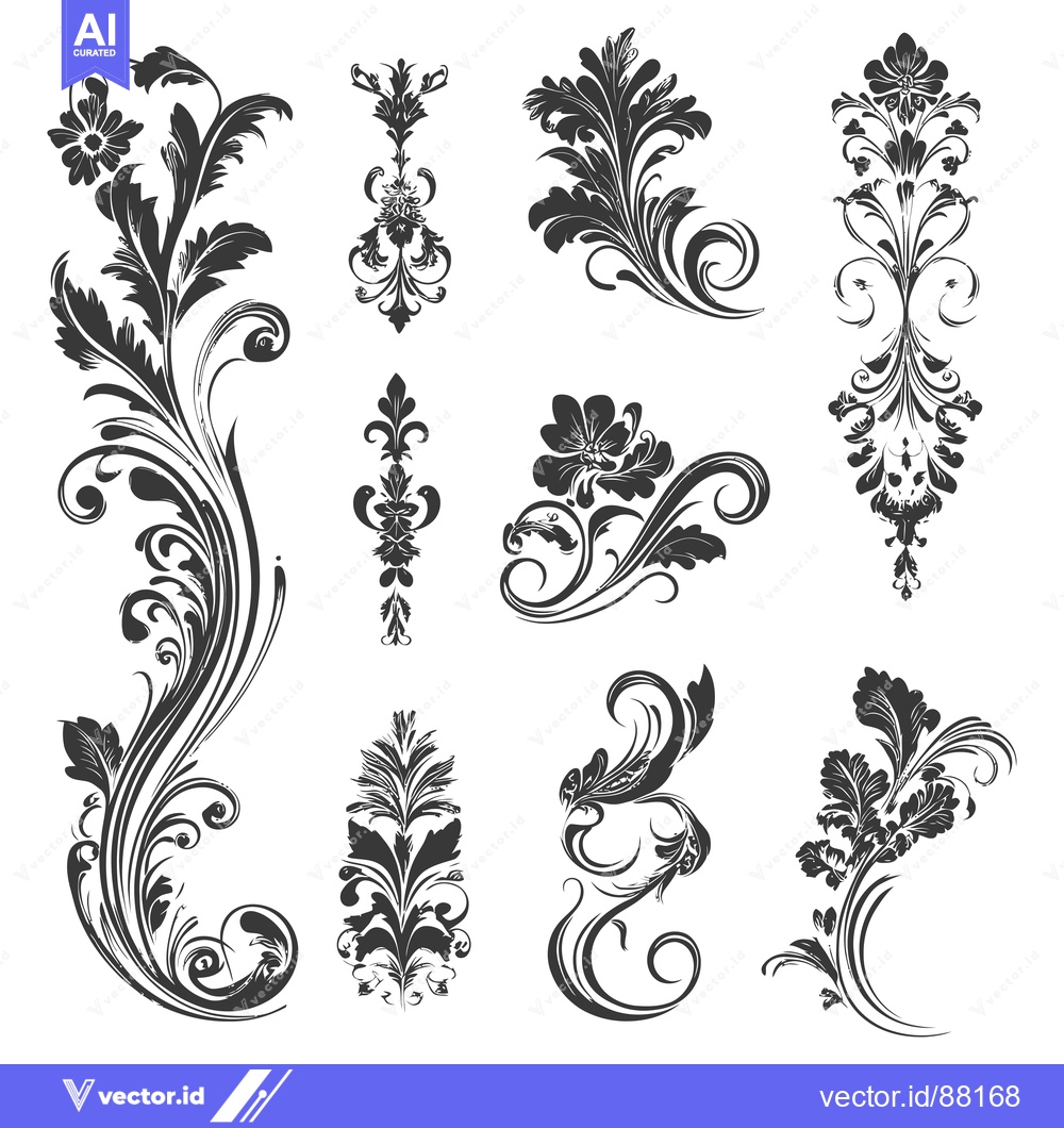 Premium Vector of Nine Ornamental Floral Designs in Black and White