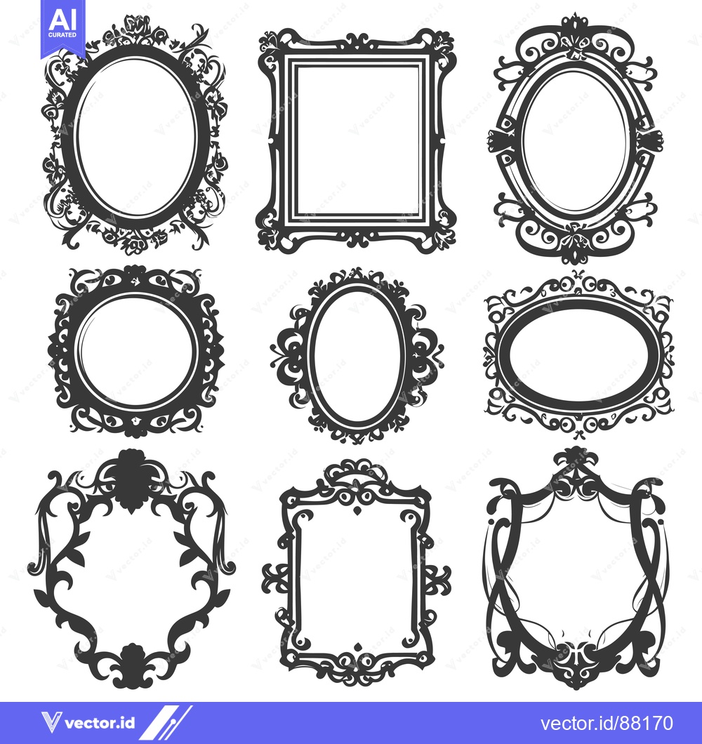 Premium Vector dari Nine Ornate Black and White Frames with Floral Motifs