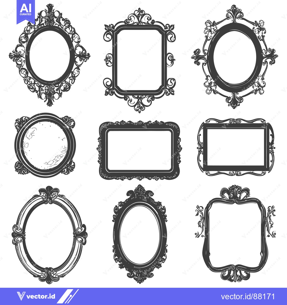 Premium Vector dari Nine Ornate Black And White Picture Frames