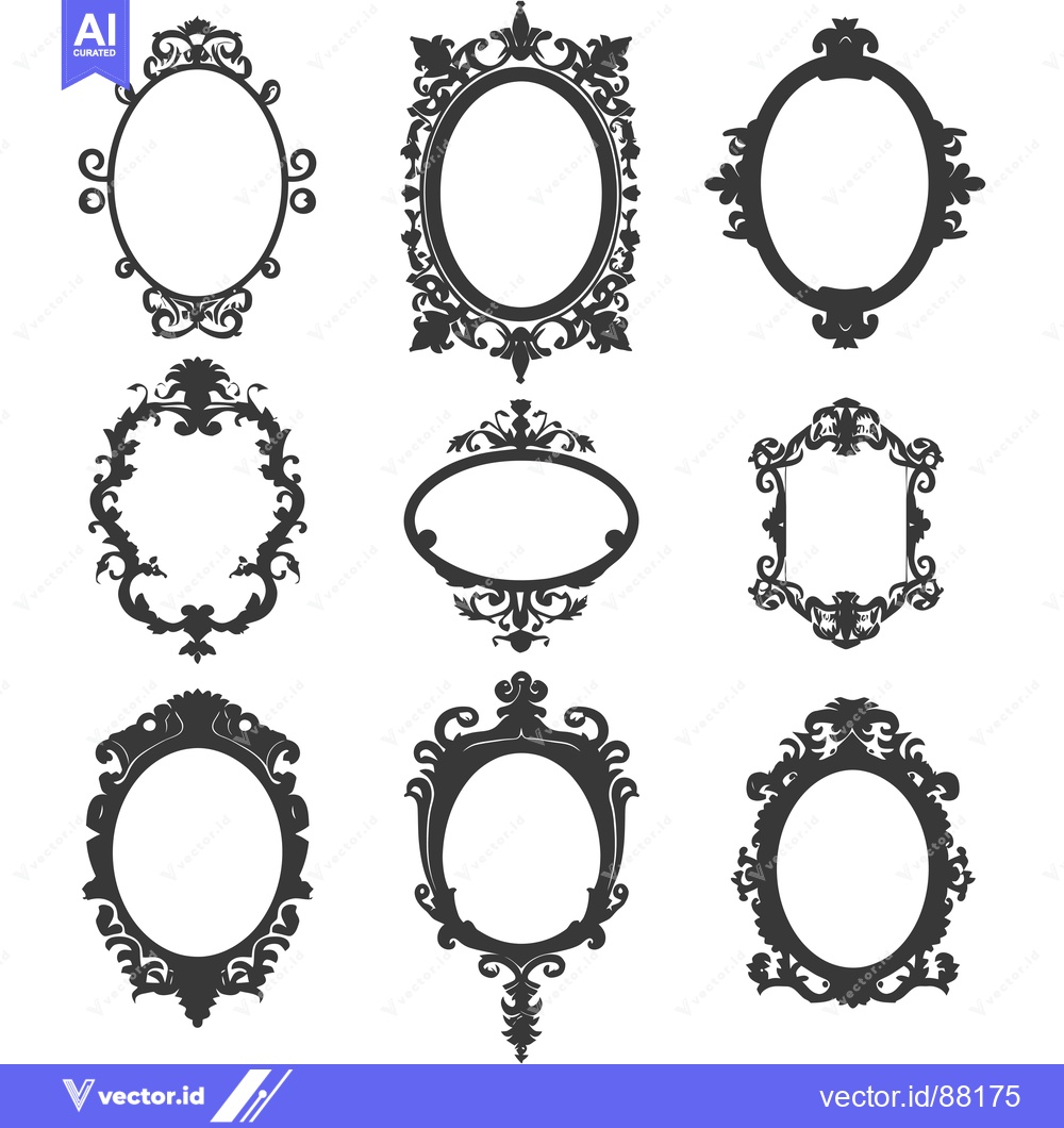 Premium Vector dari Nine Ornate Oval Frames with Intricate Floral Designs