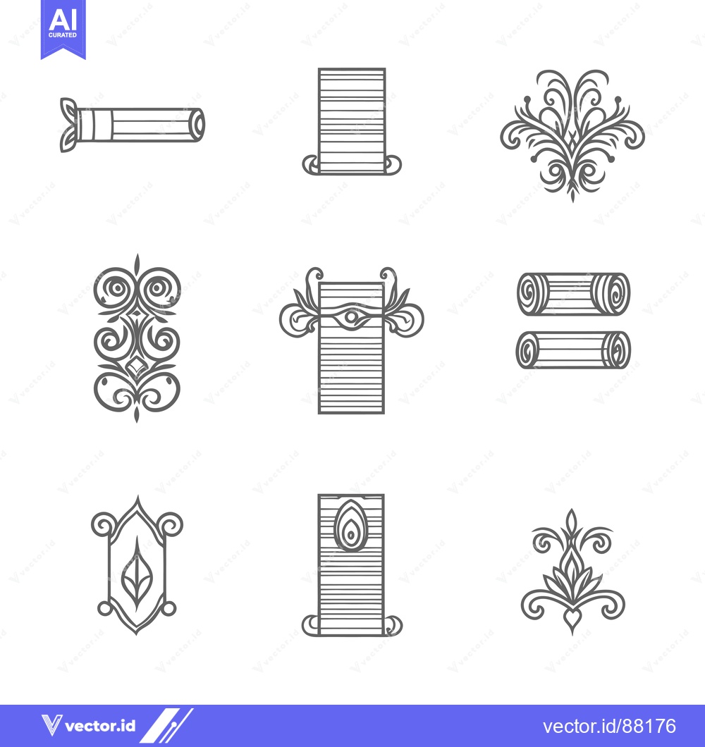 Premium Vector of Nine Ornate Scrolls and Decorative Elements in Outline Style