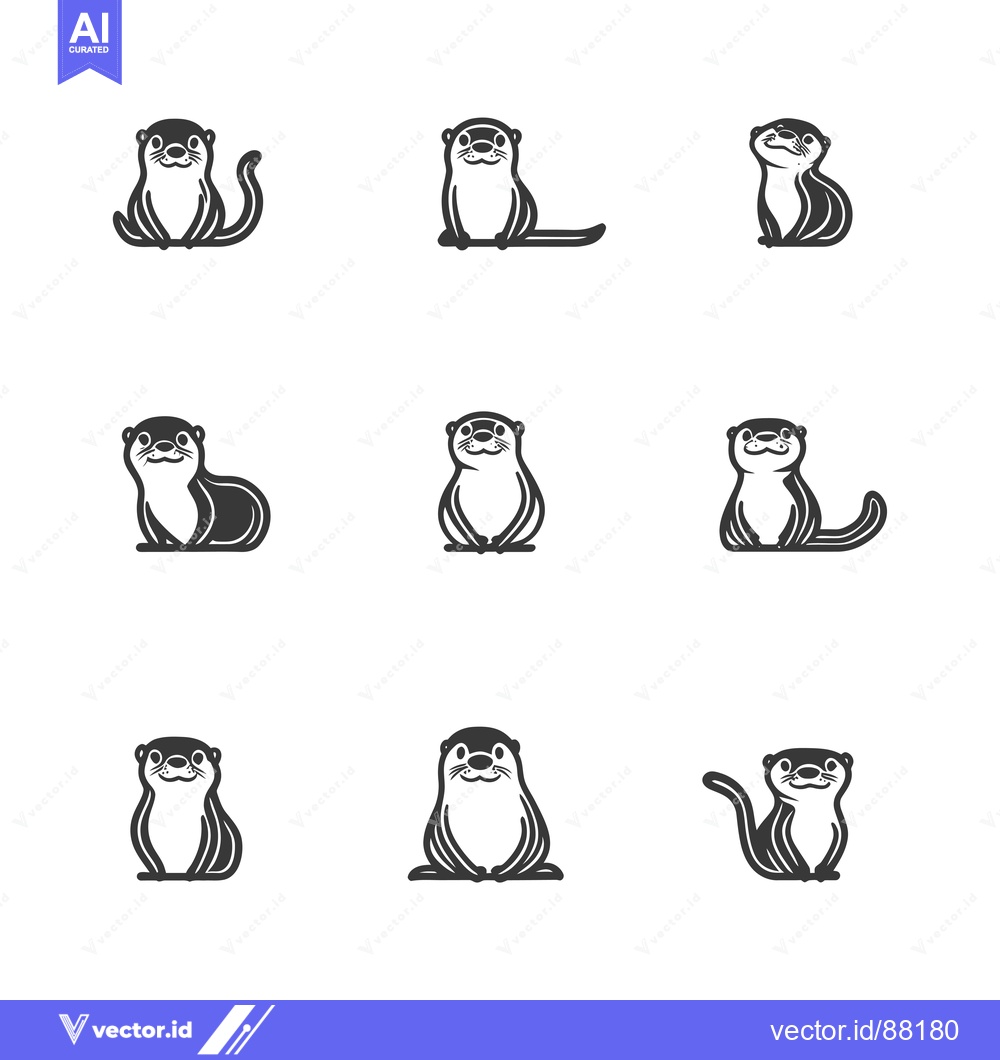 Premium Vector of Nine Otter Illustrations in Different Poses