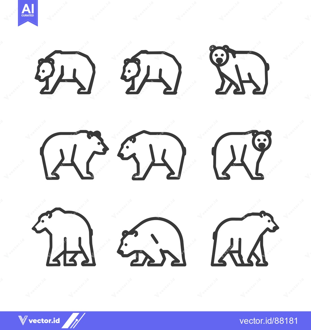 Premium Vector of Set of Bear Icons in Minimalist Line Art Style.