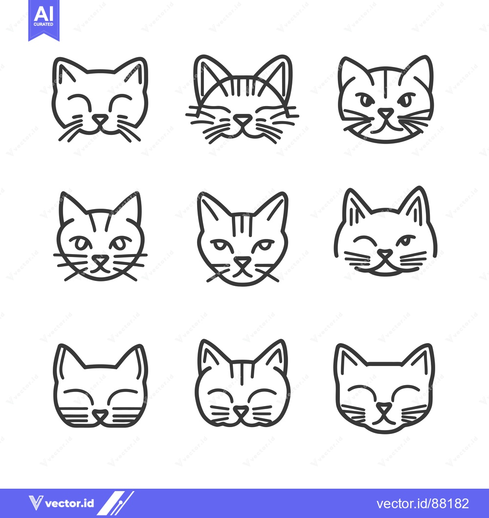Premium Vector dari Nine Outline Cat Faces with Various Expressions