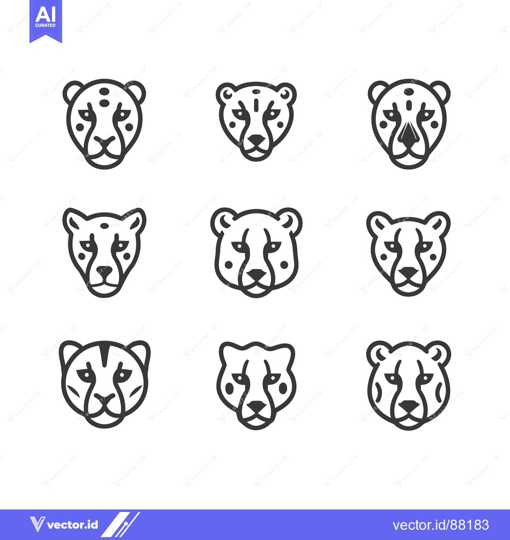 Premium Vector dari Nine Outline Cheetah Head Icons with Spots