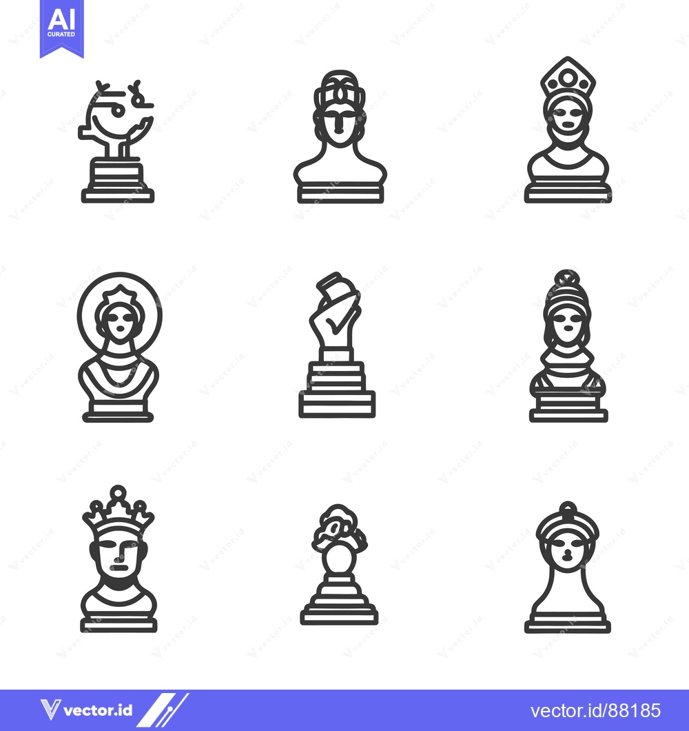 Premium Vector of Nine Outline Chess Pieces with Crown,  Rosette, and Other Details