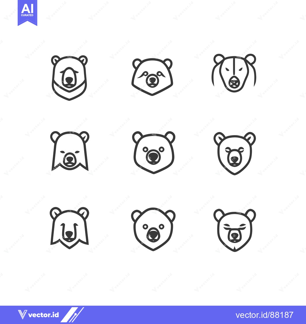Premium Vector dari Nine Outline Drawings of Bear Faces in Different Styles