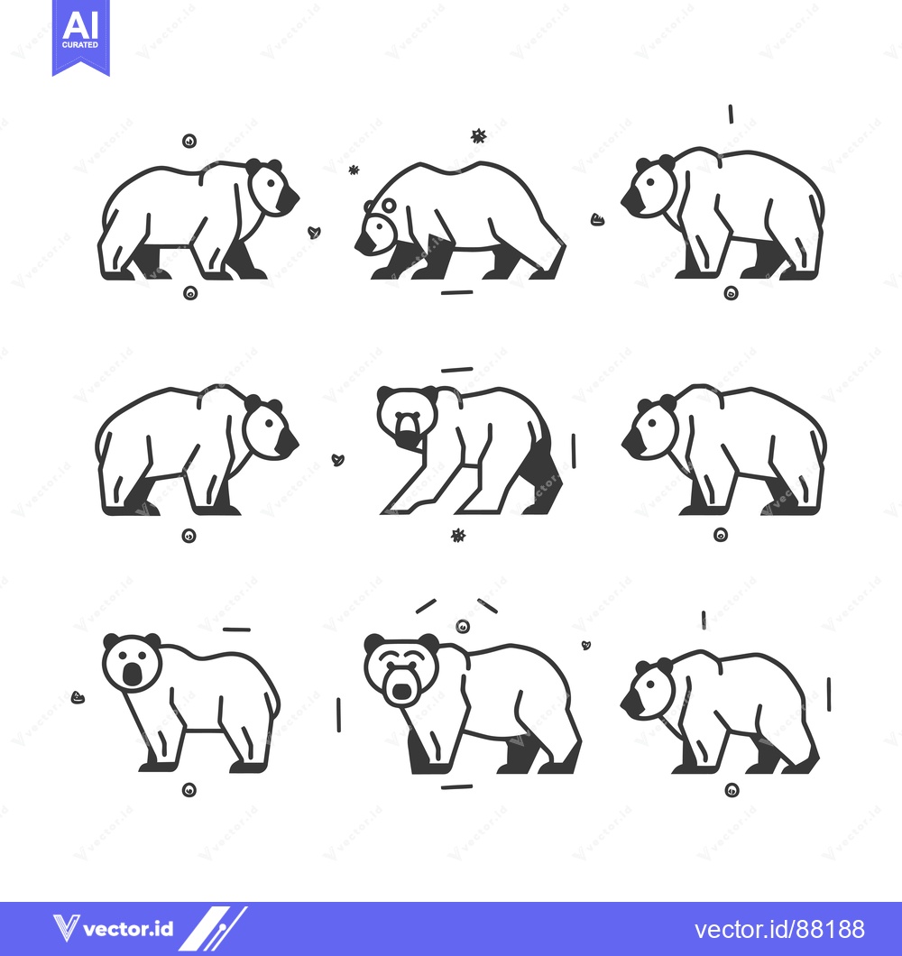 Premium Vector of Nine Outline Drawings of Bears in Different Poses