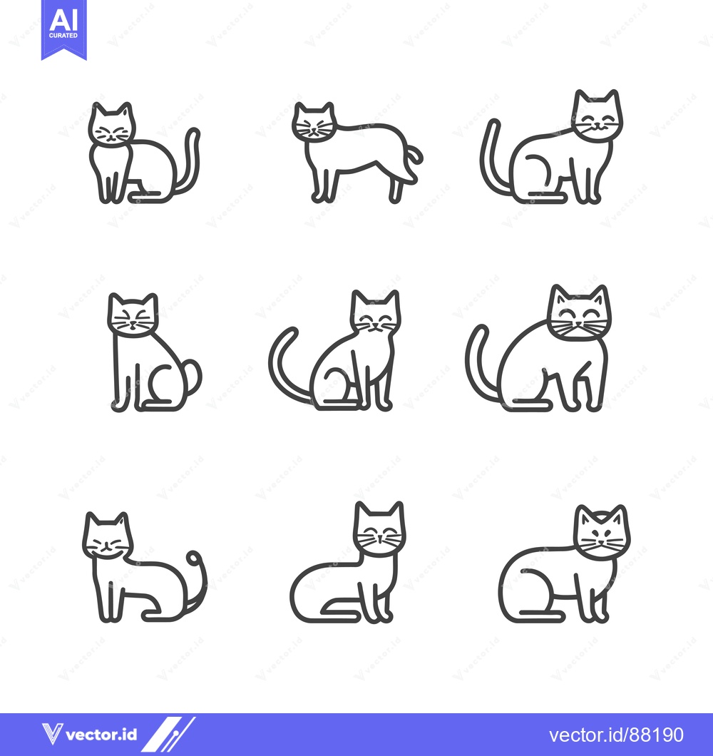 Premium Vector of Nine Outline Drawings of Cats in Various Poses