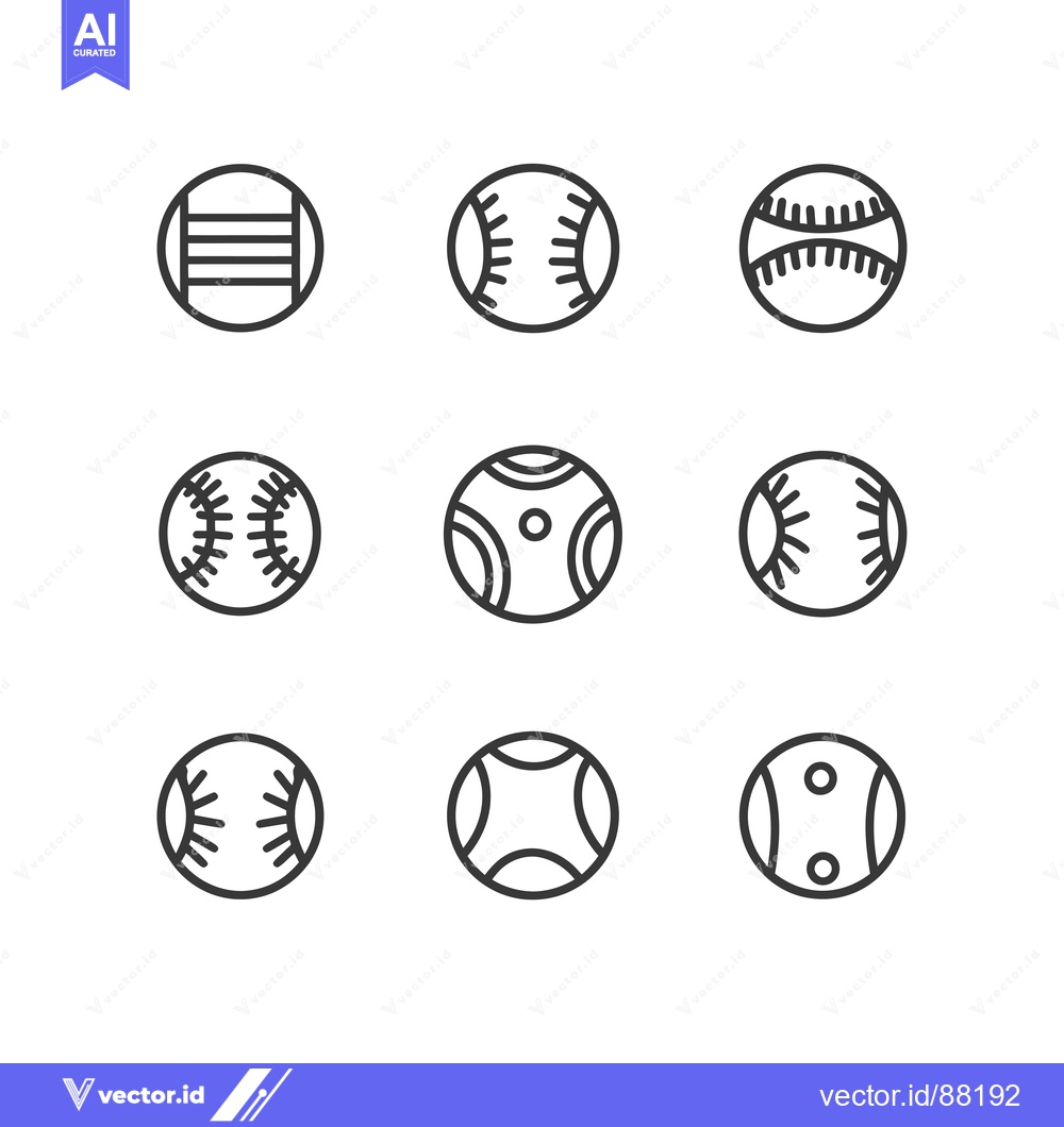 Premium Vector dari Nine Outline Drawings of Different Baseball Balls