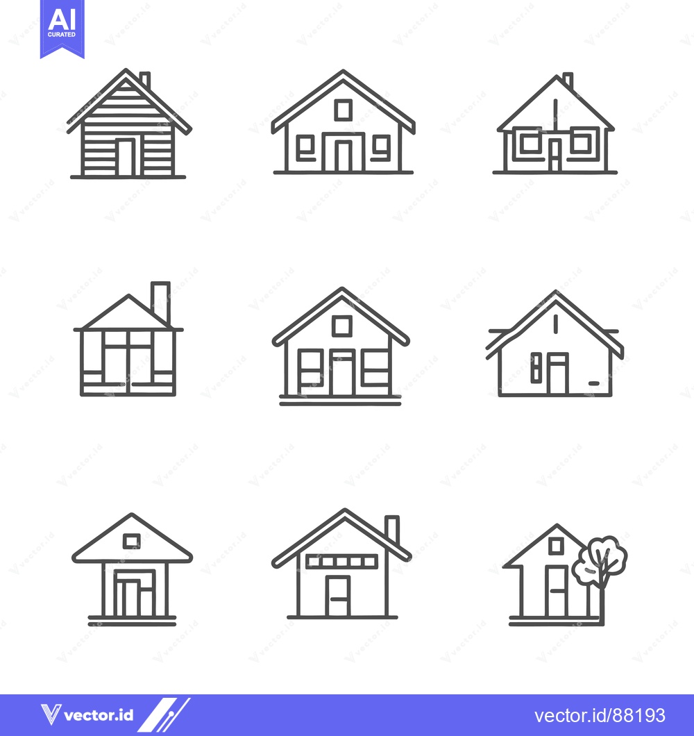 Premium Vector of Nine Outline Drawings of Different House Styles