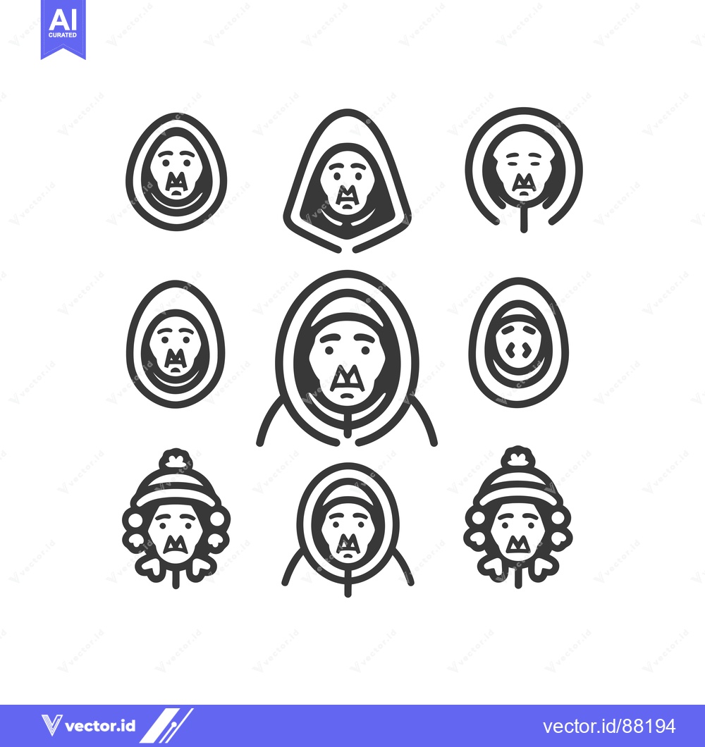 Premium Vector dari Nine Outline Drawings of Faces in Winter Gear