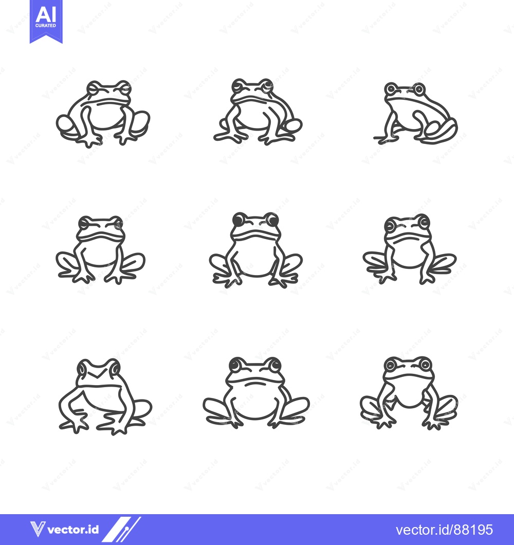 Premium Vector dari Nine Outline Drawings of Frogs in Various Poses